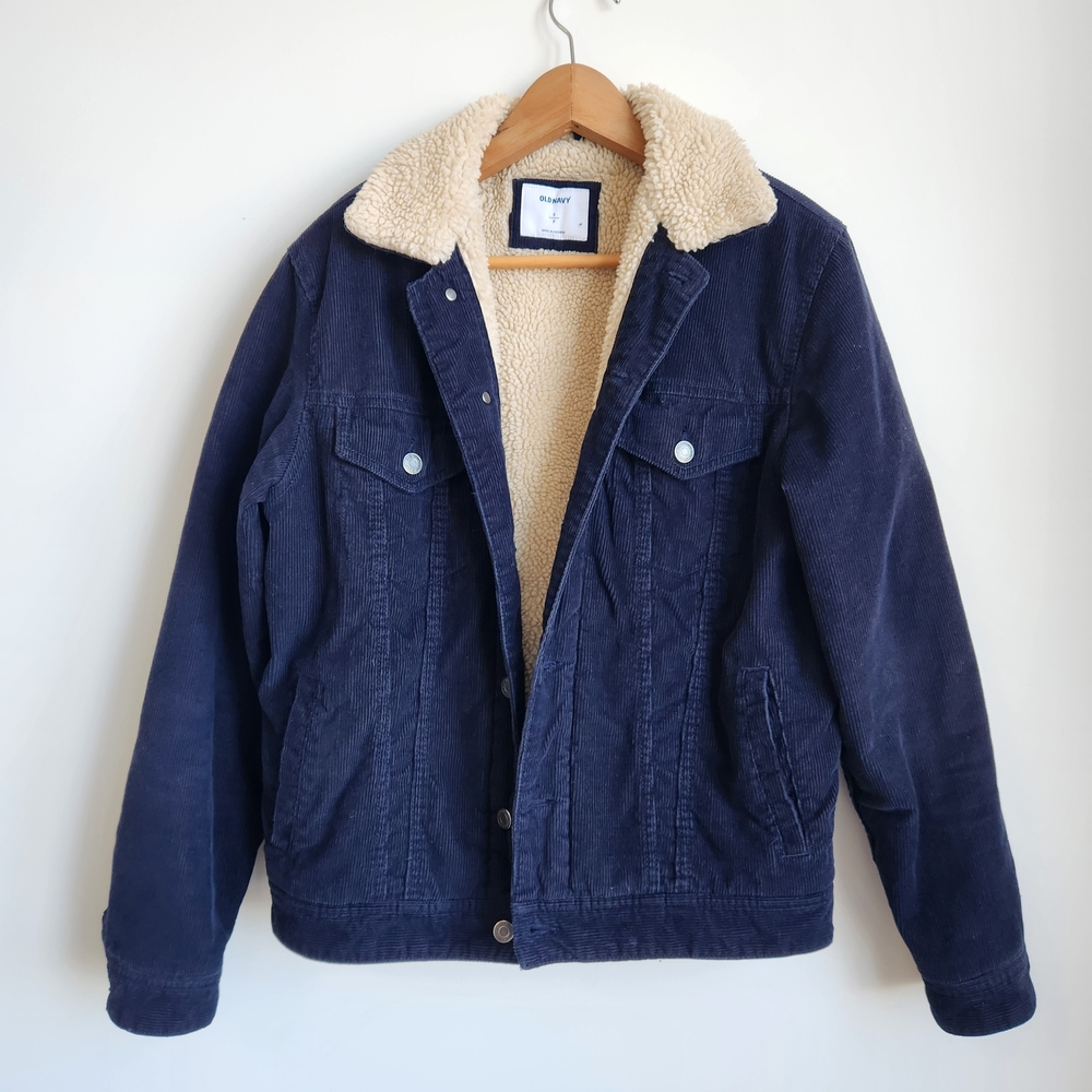 Old Navy Corduroy Sherpa-Lined Trucker Jacket Women's Small, Navy
